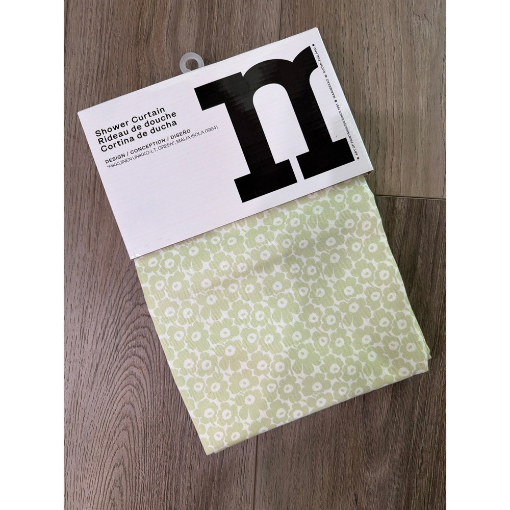 Marimekko Pikkuiinen Unikko Light Green Cotton Shower Curtain 72x72 A0016128